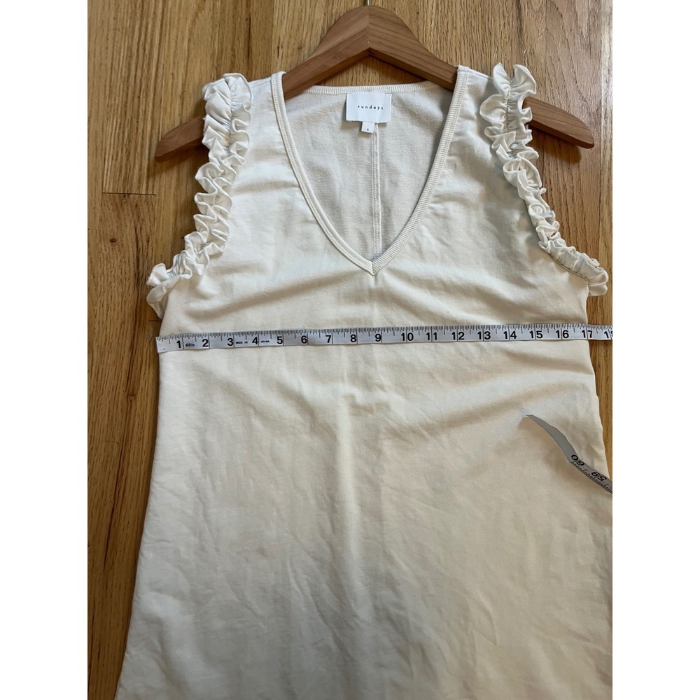 Sundays White Ruffle Sleeve V-Neck Mini Dress Cotton Blend Small - Picture 6 of 7